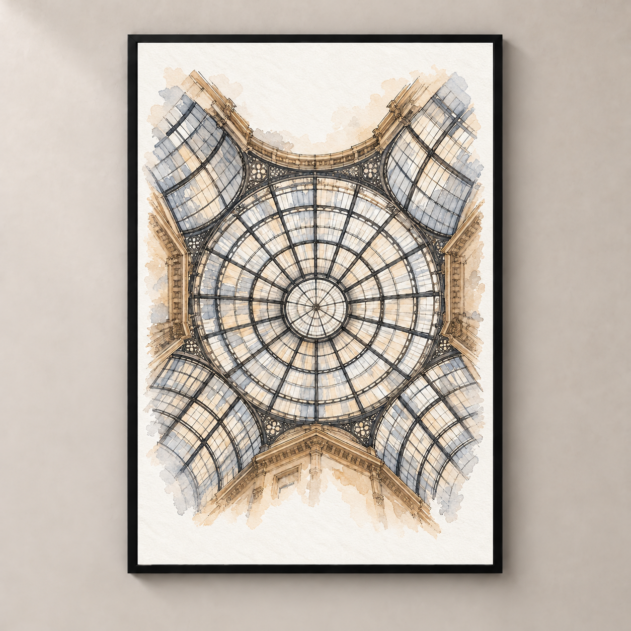 Galleria Vittorio Emanuele II in Watercolour poster standalone mockup