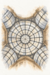 Galleria Vittorio Emanuele II in Watercolour, Milan vertical ink and watercolour artwork