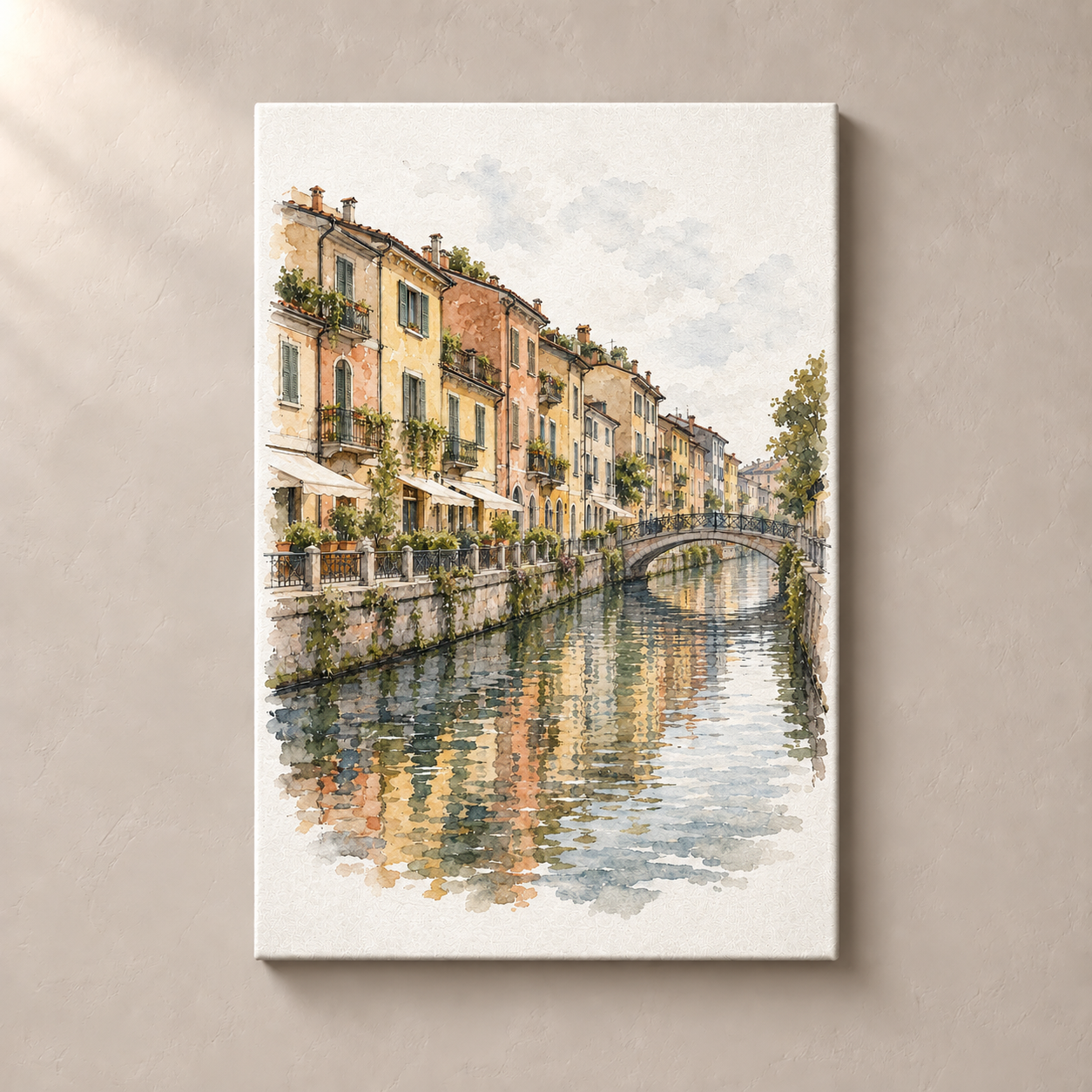 Navigli Canal in Watercolour canvas standalone mockup