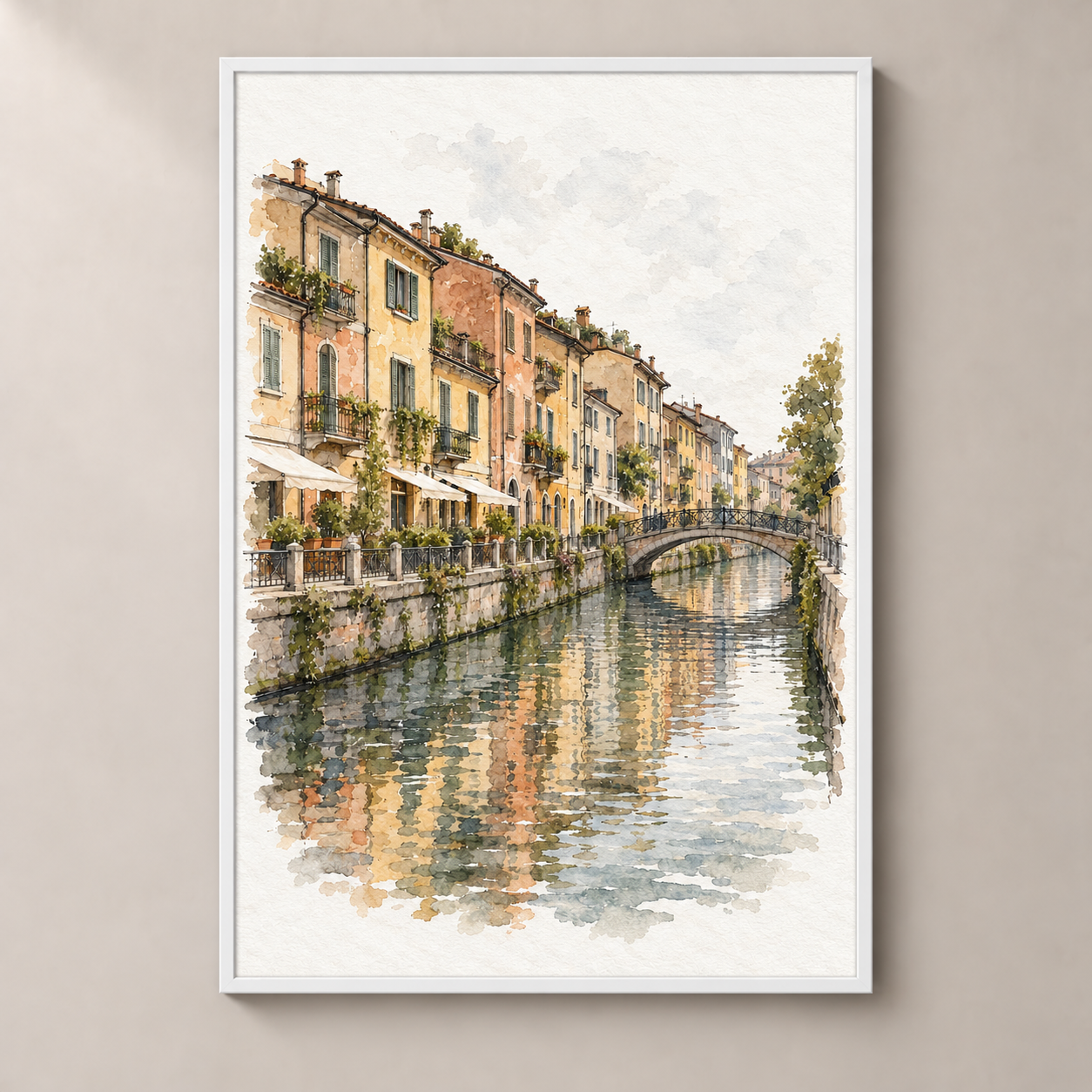 Navigli Canal in Watercolour poster standalone mockup