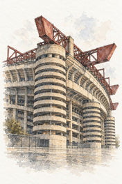 San Siro Stadium in Watercolour, Milan vertical ink and watercolour artwork