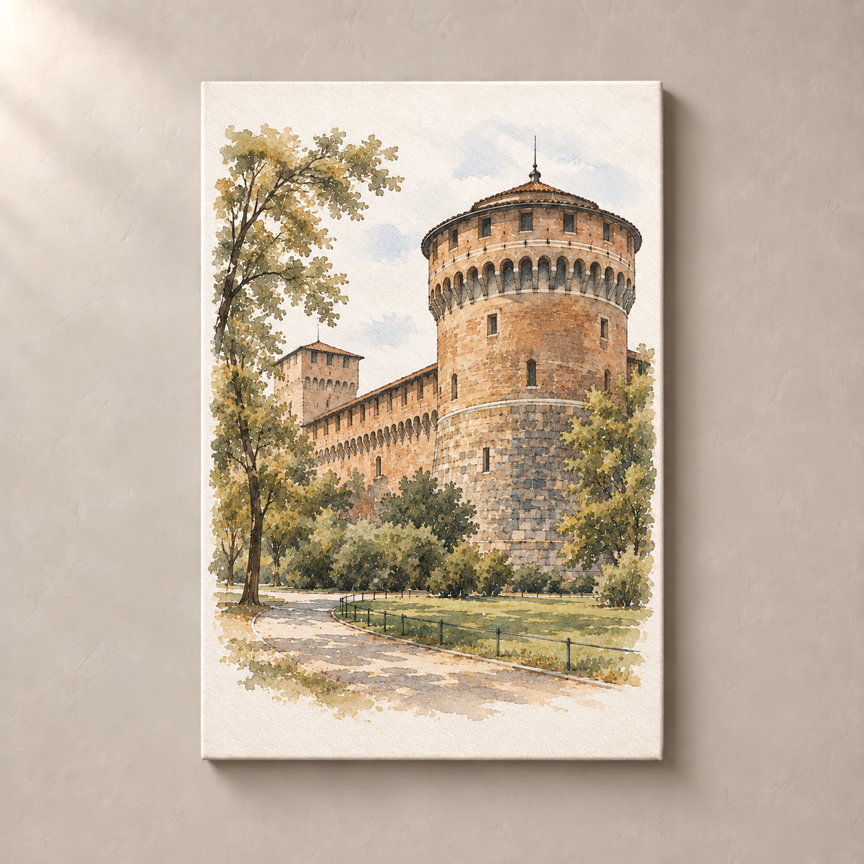 Sforza Castle in Watercolour canvas standalone mockup