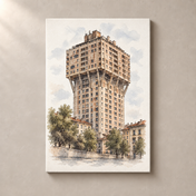 Torre Velasca in Watercolour canvas standalone mockup