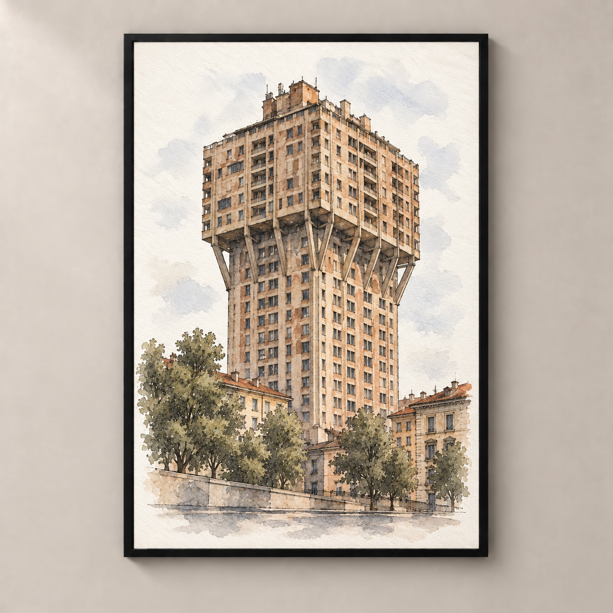 Torre Velasca in Watercolour poster standalone mockup