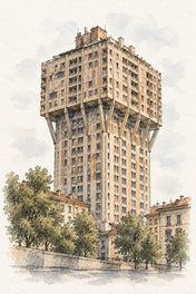Torre Velasca in Watercolour, Milan vertical ink and watercolour artwork