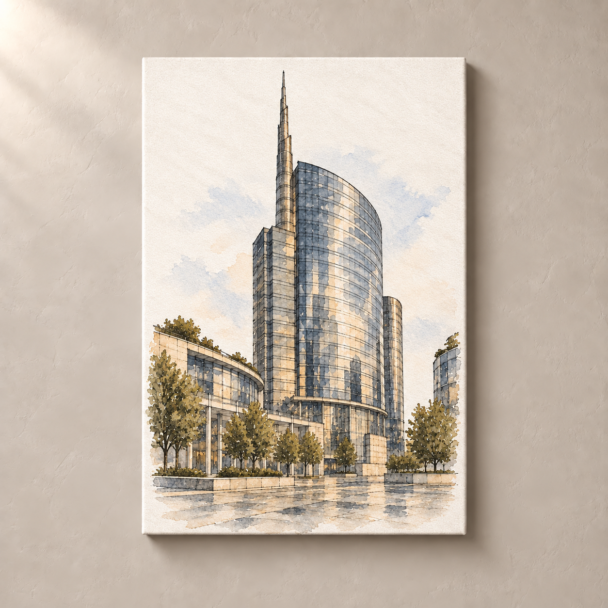 UniCredit Tower in Watercolour canvas standalone mockup