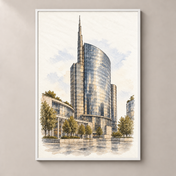 UniCredit Tower in Watercolour poster standalone mockup