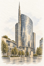 UniCredit Tower in Watercolour, Milan vertical ink and watercolour artwork