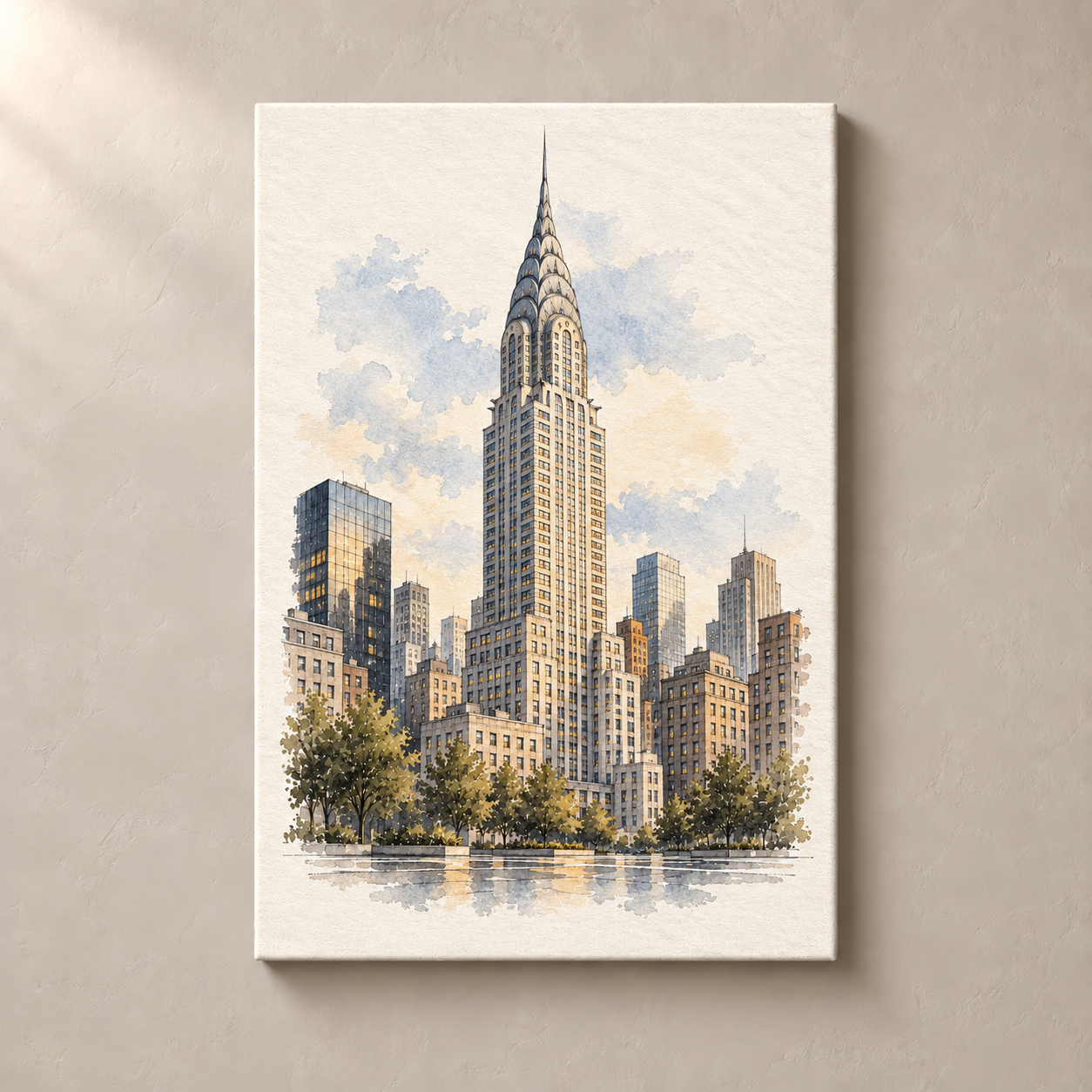 Chrysler Building in Watercolour canvas standalone mockup