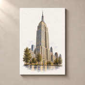 Empire State Building in Watercolour canvas standalone mockup