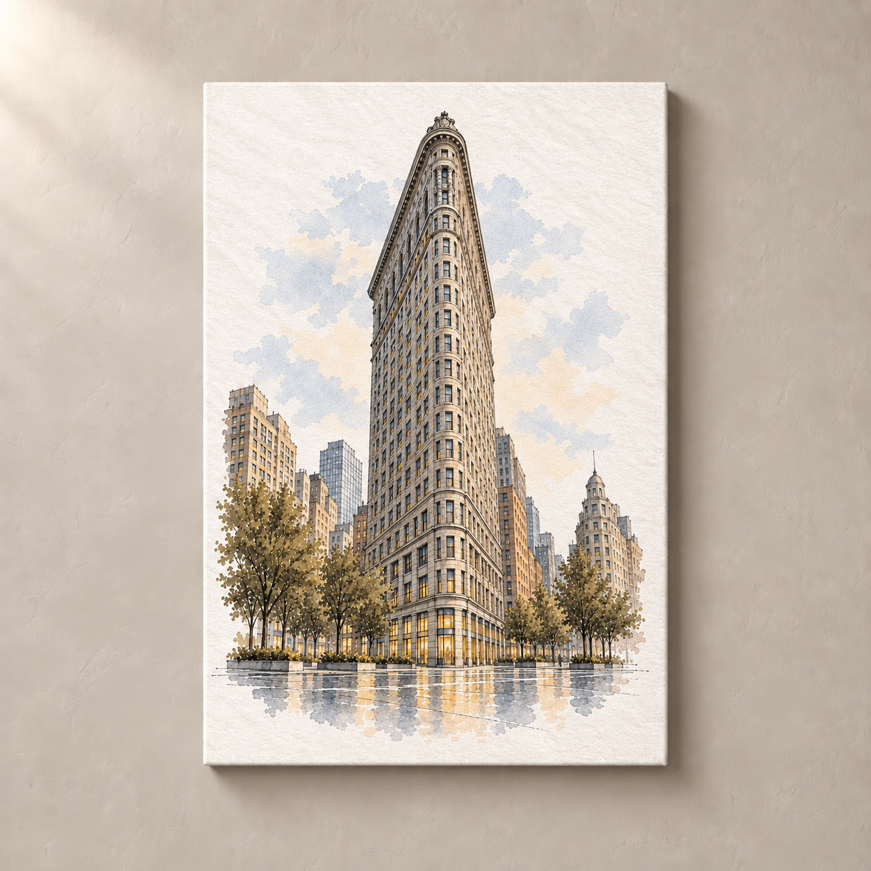 Flatiron Building in Watercolour canvas standalone mockup