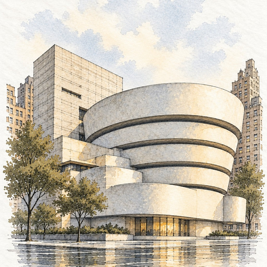 Guggenheim Museum New York, New York vertical ink and watercolour artwork