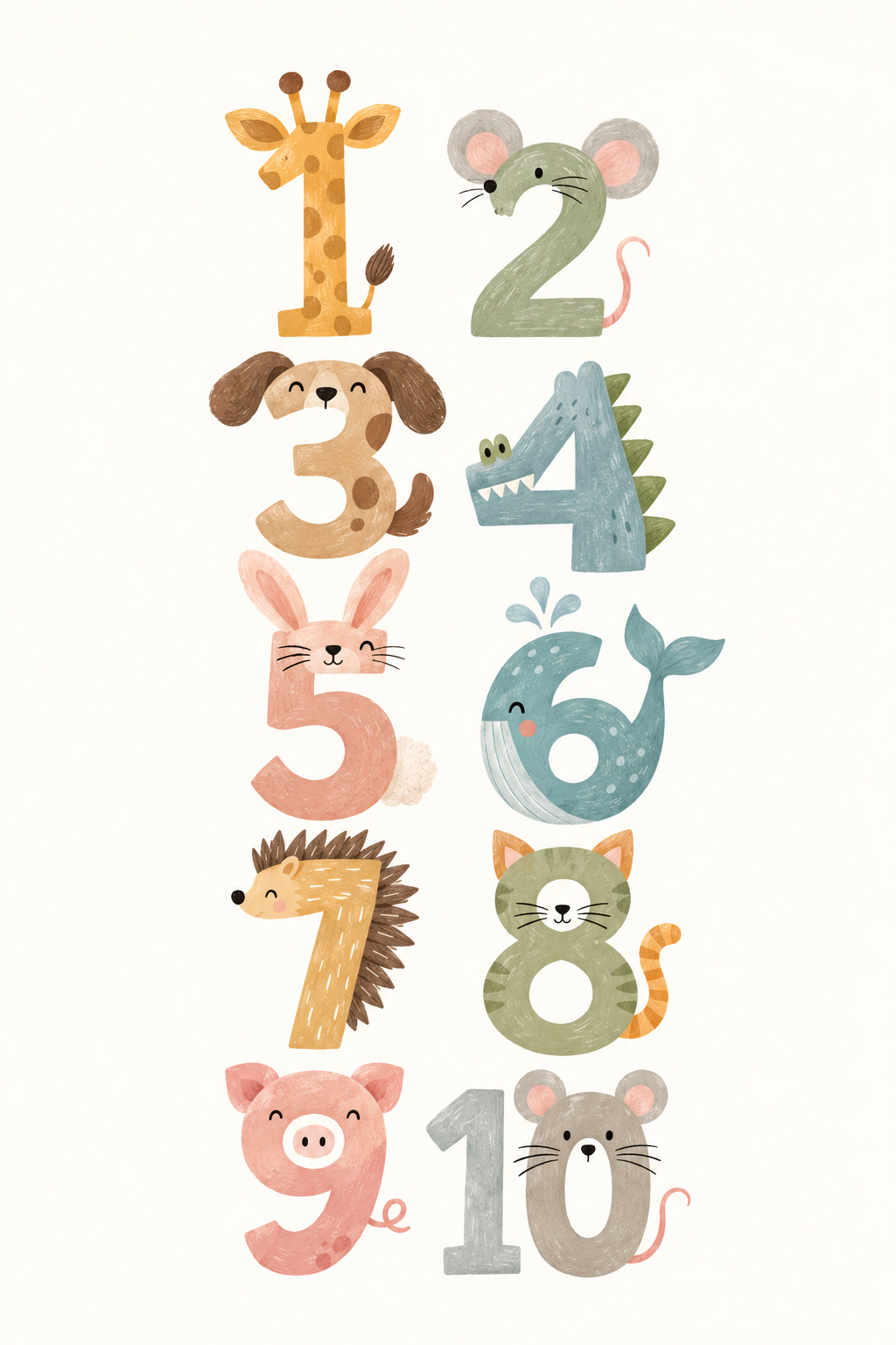 Animal Numbers Parade, vertical nursery artwork