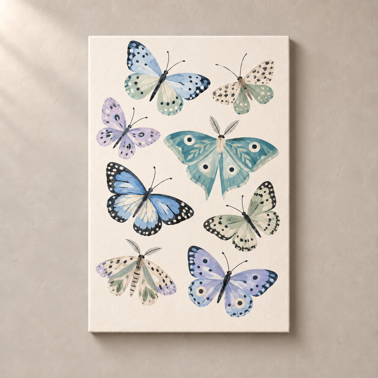 Butterfly Meadow in Blue and Sage canvas standalone mockup