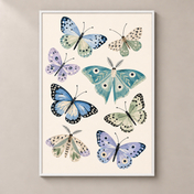 Butterfly Meadow in Blue and Sage poster standalone mockup