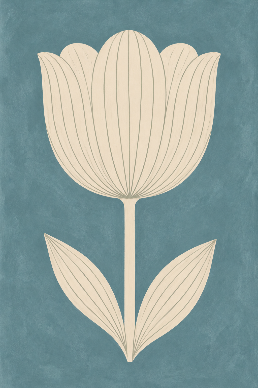 Ivory Tulip on Teal, vertical nursery artwork
