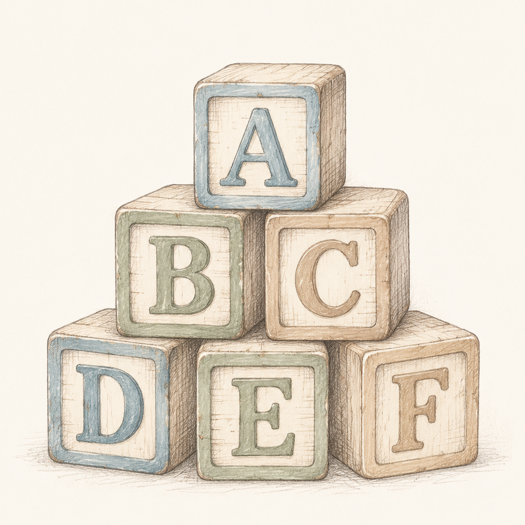 Pastel Alphabet Blocks, vertical nursery artwork