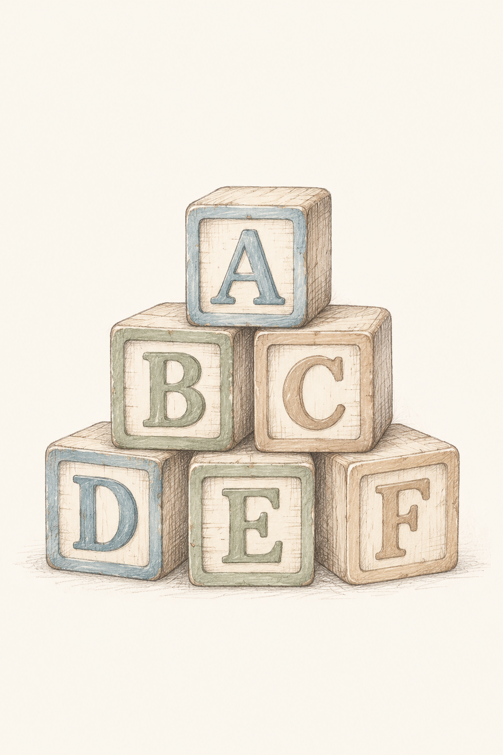 Pastel Alphabet Blocks, vertical nursery artwork