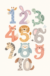 Pastel Animal Numbers, vertical nursery artwork