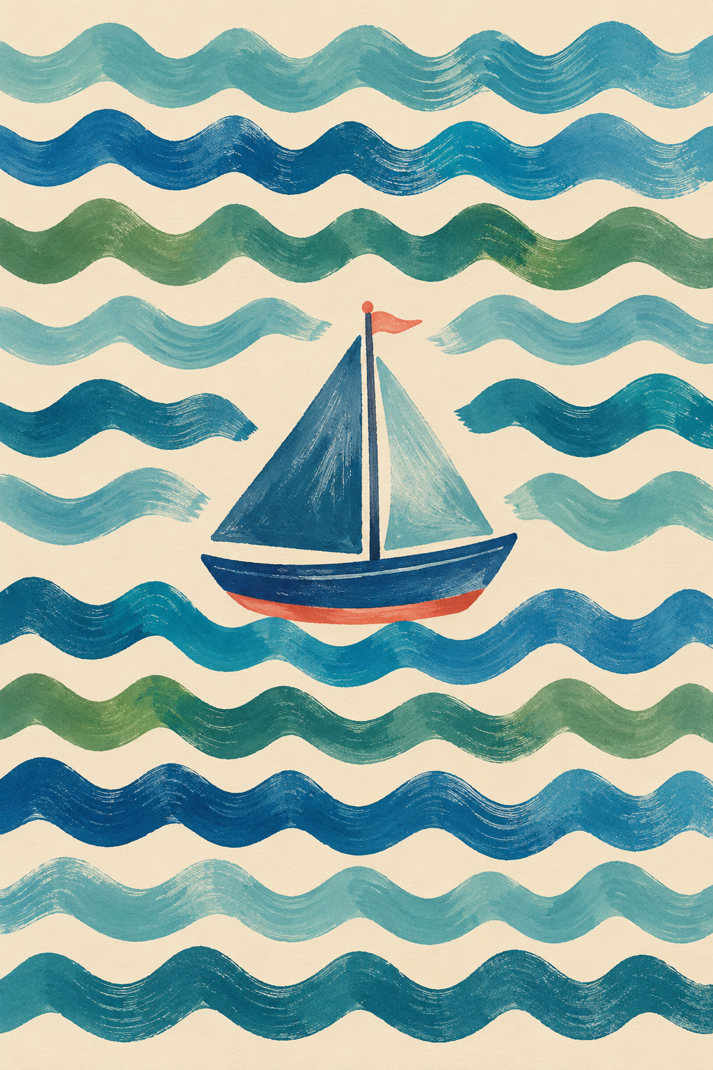Sailing on Teal Waves, vertical nursery artwork
