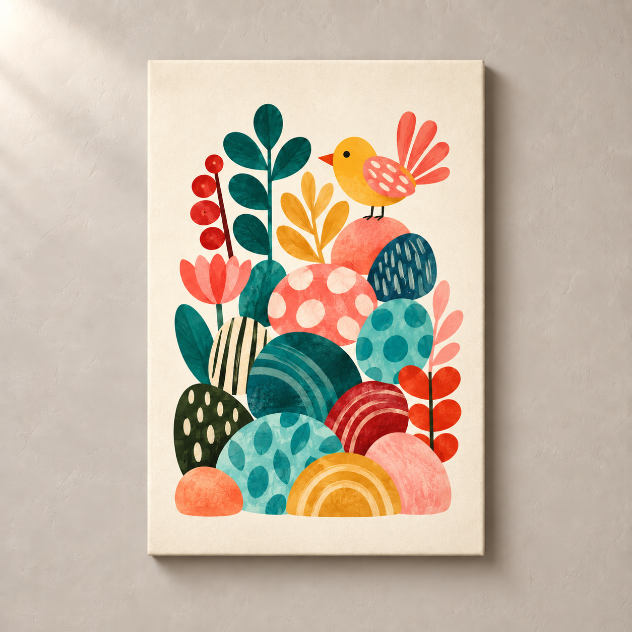 Songbird in a Colourful Garden canvas standalone mockup