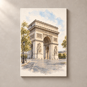 Arc de Triomphe in Soft Watercolour – canvas standalone mockup on beige wall