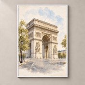 Arc de Triomphe in Soft Watercolour – poster standalone mockup on beige wall