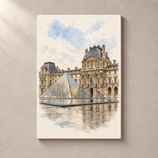 Louvre Palace and Glass Pyramid – canvas standalone mockup on beige wall