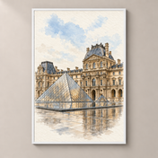 Louvre Palace and Glass Pyramid – poster standalone mockup on beige wall