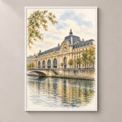 Musee d'Orsay in Soft Watercolour – poster standalone mockup on beige wall