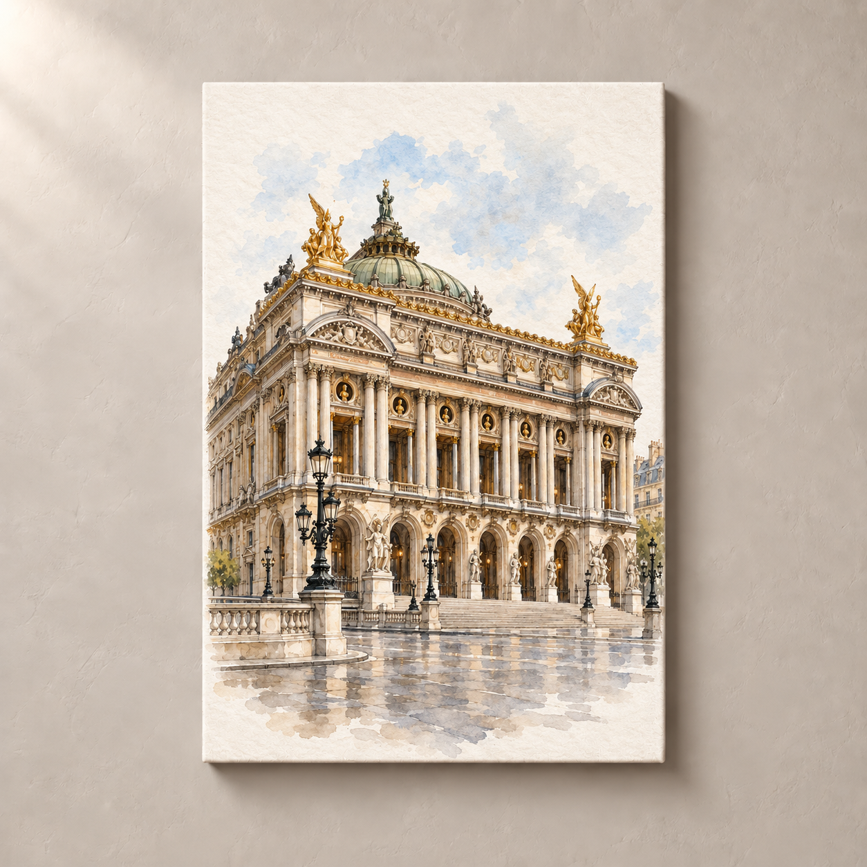 Palais Garnier in Watercolour – canvas standalone mockup on beige wall