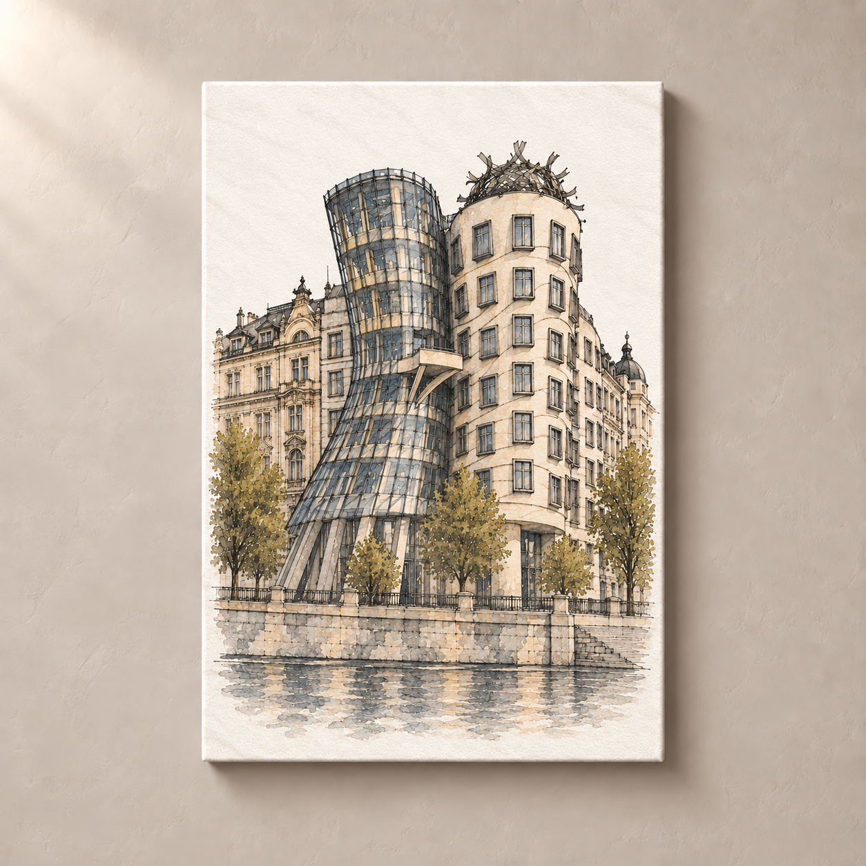 Dancing House in Watercolour canvas standalone mockup
