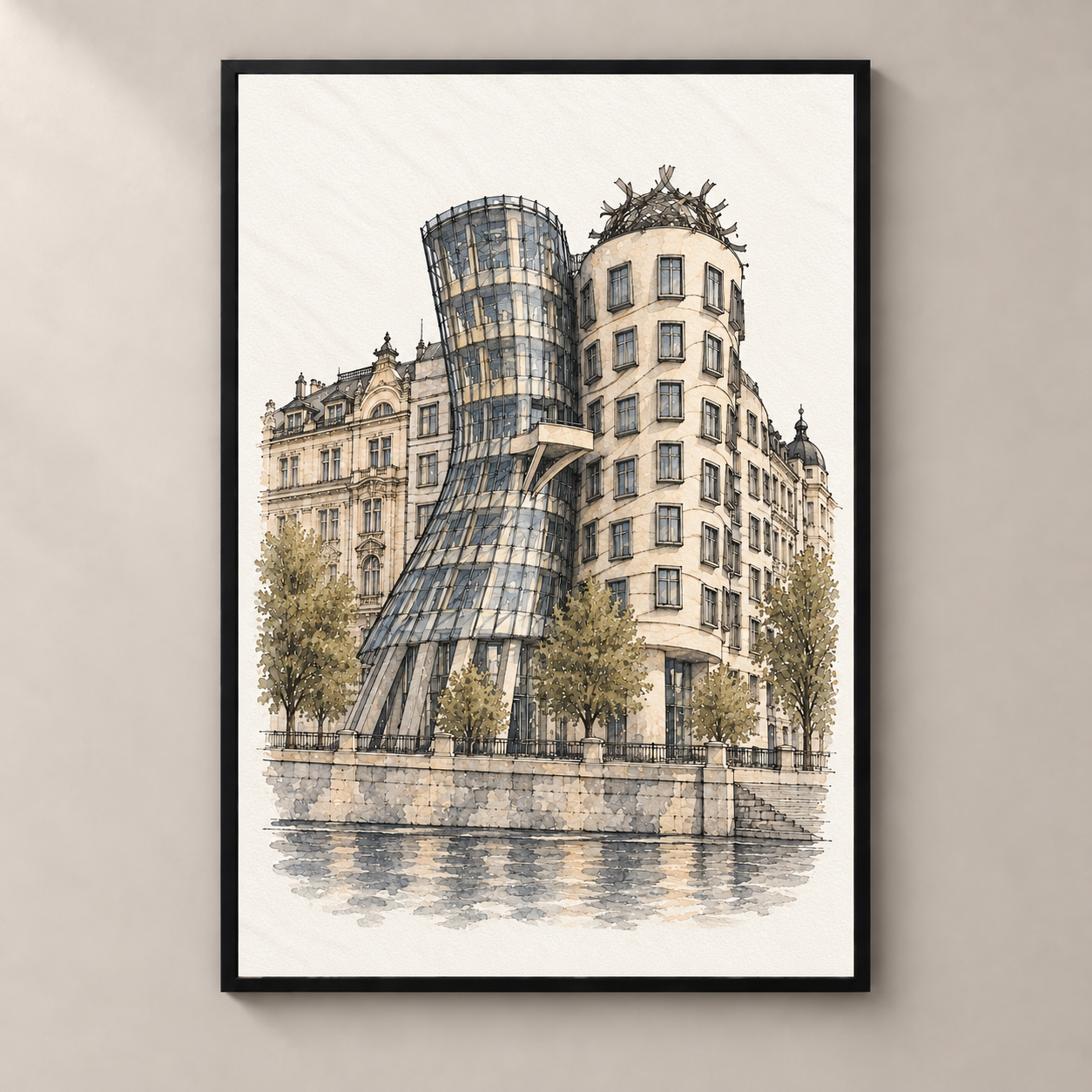 Dancing House in Watercolour poster standalone mockup