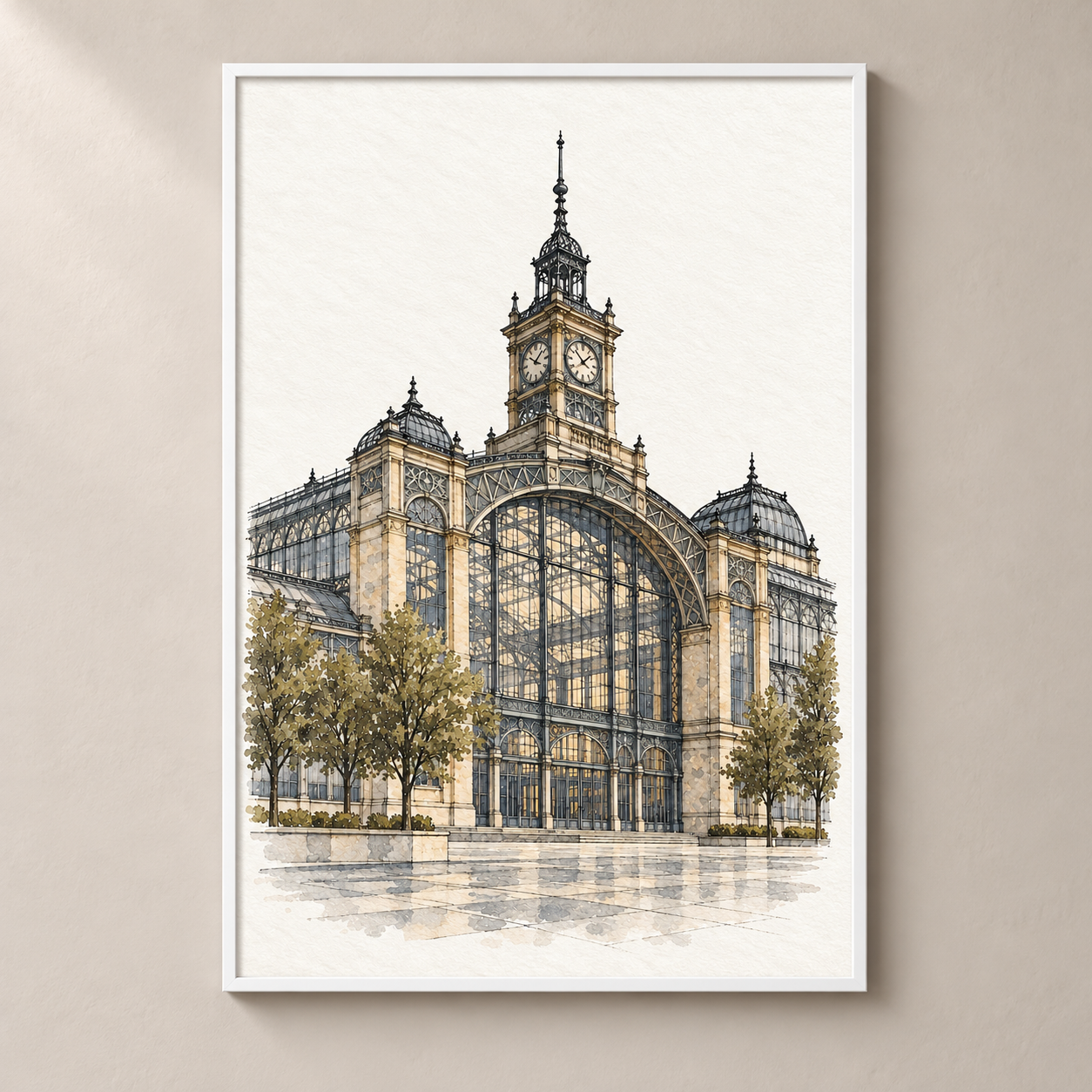 Prague Industrial Palace in Watercolour poster standalone mockup