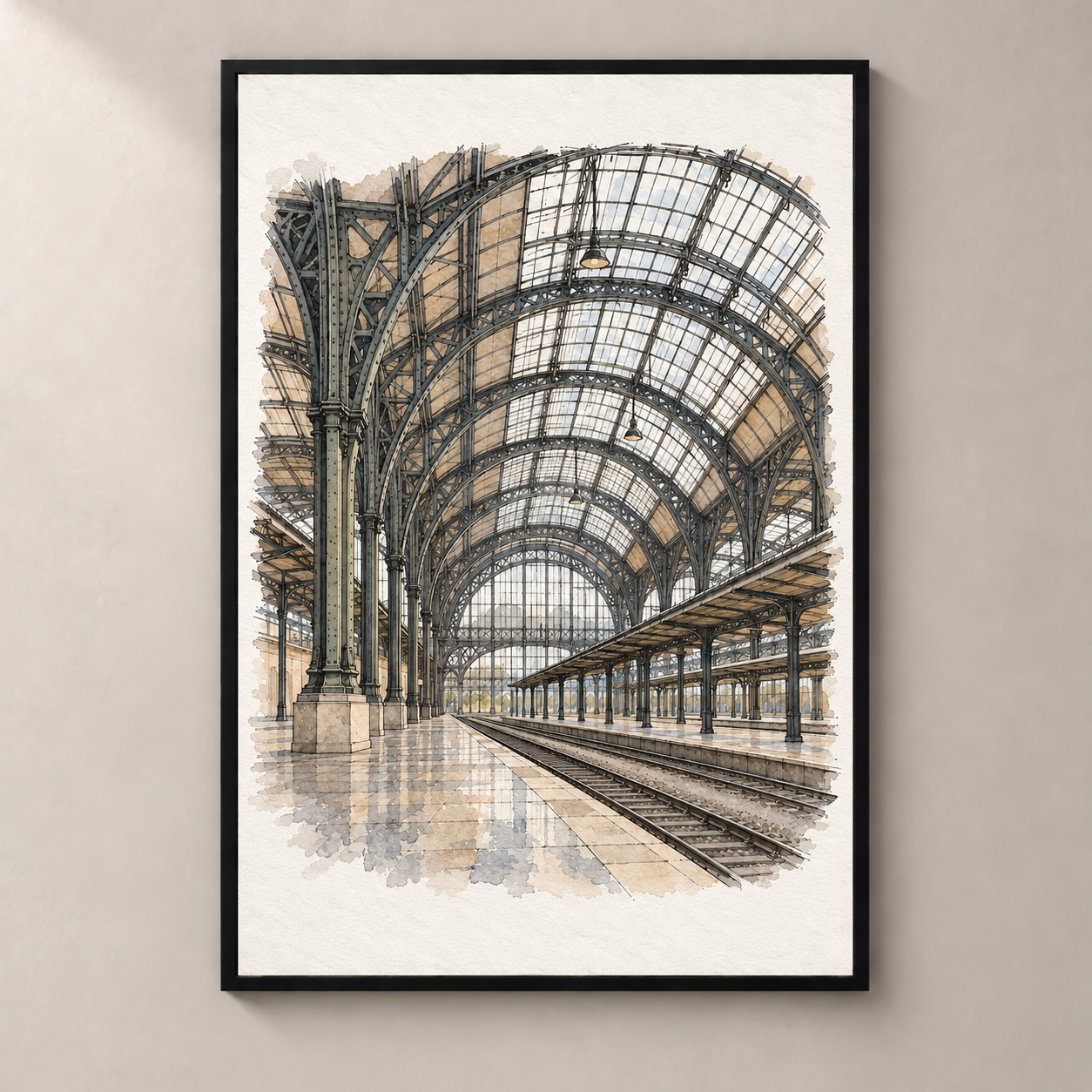Prague Main Station in Watercolour poster standalone mockup