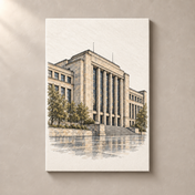 Prague Modernist Hall in Watercolour canvas standalone mockup
