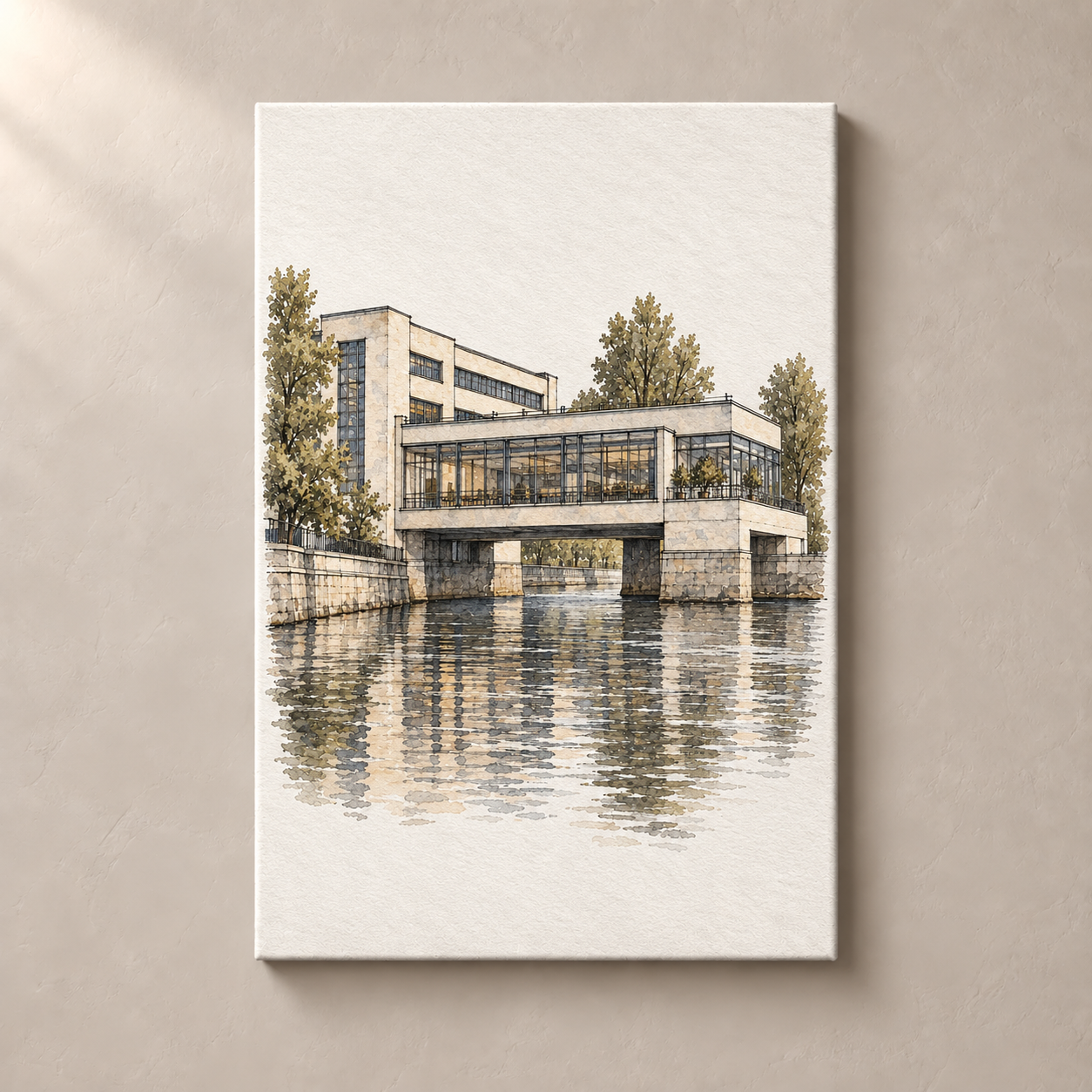 Prague Modernist Villa in Watercolour canvas standalone mockup