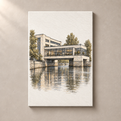 Prague Modernist Villa in Watercolour canvas standalone mockup