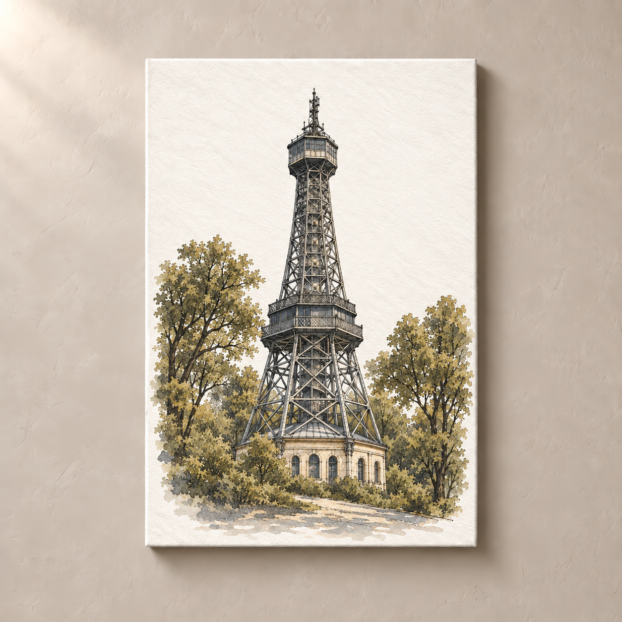 Petřín Lookout Tower in Watercolour canvas standalone mockup