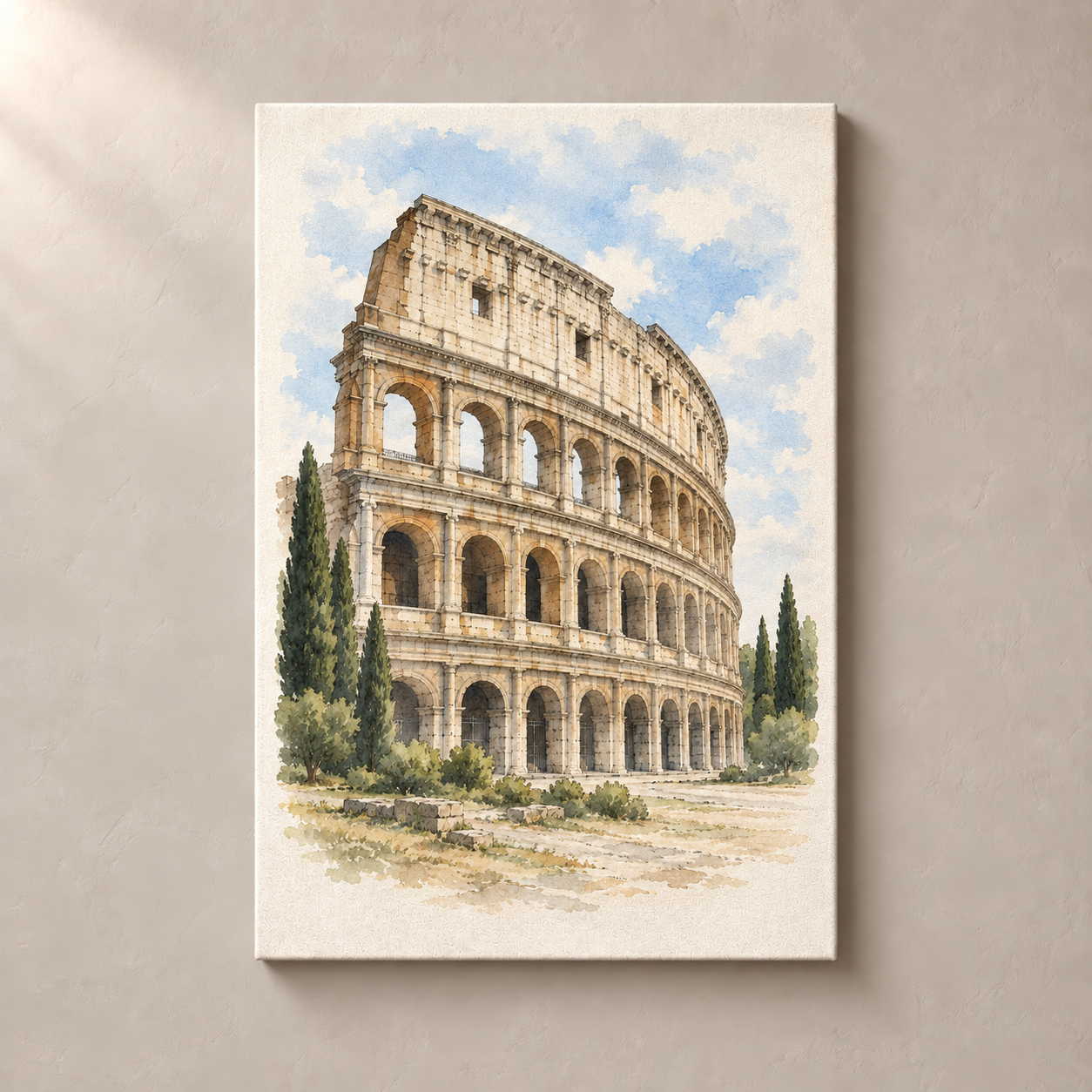 Colosseum in Soft Watercolour – canvas standalone mockup on beige wall