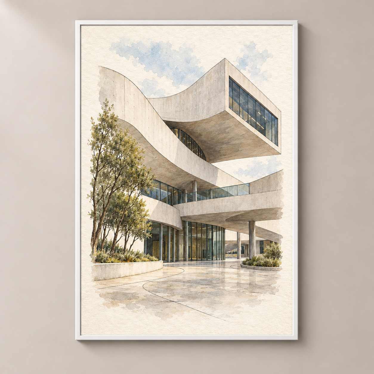 MAXXI Museum in Watercolour – poster standalone mockup on beige wall