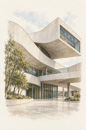MAXXI Museum in Watercolour, Rome vertical ink and watercolour artwork