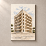 Palazzo della Civilta Italiana in Watercolour – canvas standalone mockup on beige wall