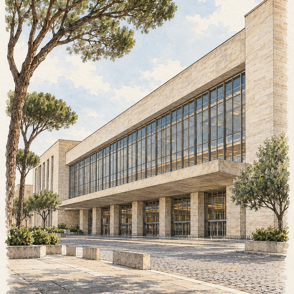 Roma Termini in Watercolour, Rome vertical ink and watercolour artwork