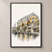 Cube Houses by Oude Haven – poster standalone mockup on beige wall