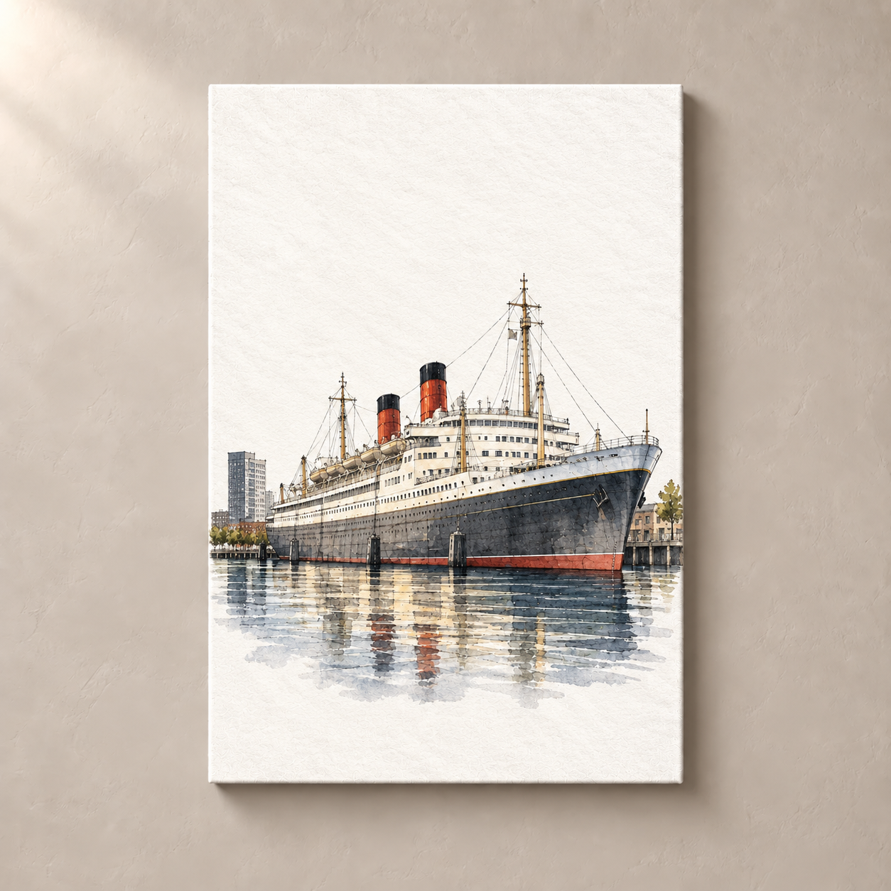 SS Rotterdam at Katendrecht – canvas standalone mockup on beige wall