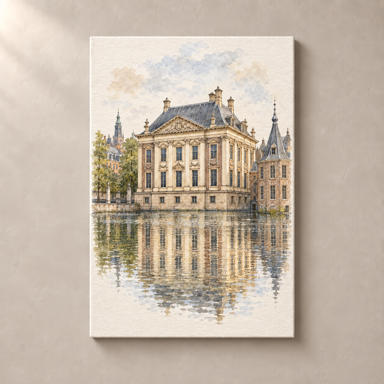 Mauritshuis by the Hofvijver – canvas standalone mockup on beige wall