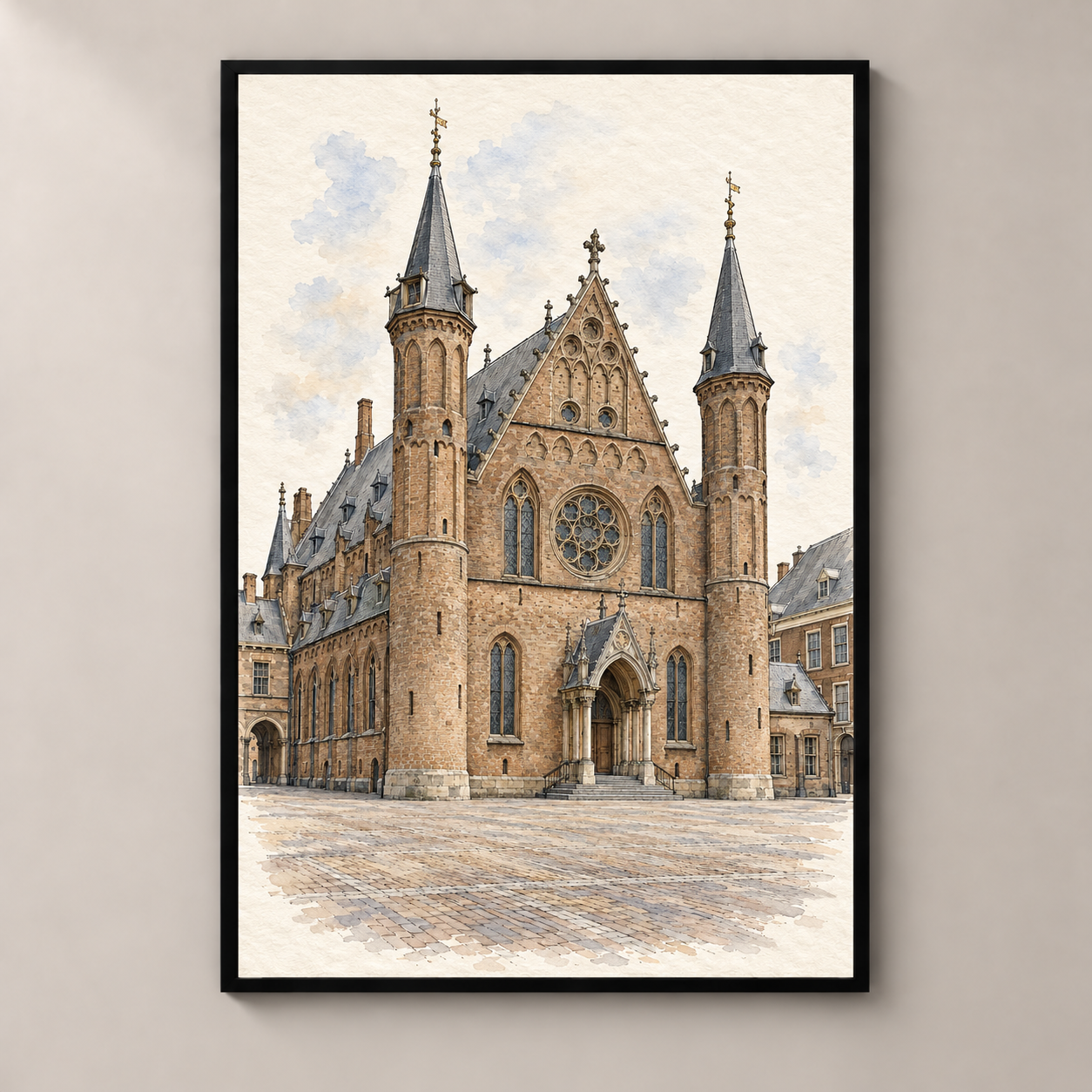 Ridderzaal at the Binnenhof – poster standalone mockup on beige wall