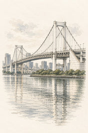 Rainbow Bridge over Tokyo Bay, Tokyo vertical ink and watercolour artwork