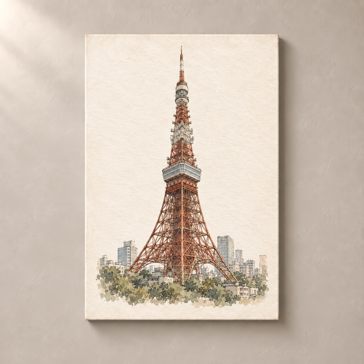 Tokyo Tower in Ink and Watercolour canvas standalone mockup